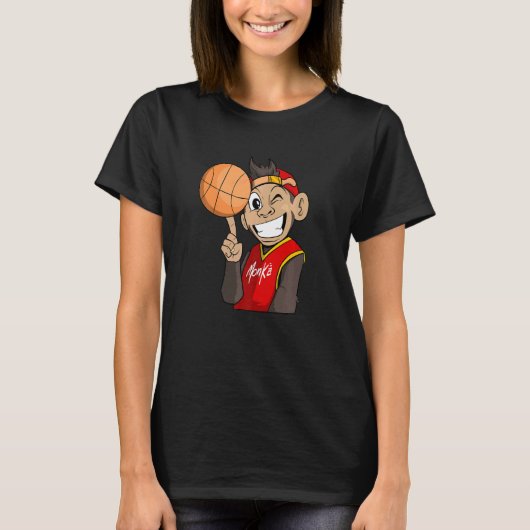 aap met basketbal t-shirt (Voorkant)