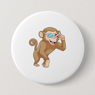 aap met bril ronde button 7,6 cm