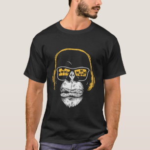 aap met DJ-hoofdtelefoon en zonnebrillen T-shirt
