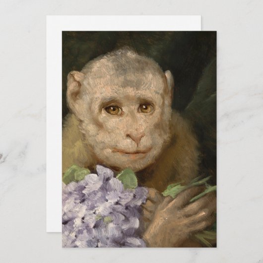 Aap met een boeket viooltjes | Gabriel von Max (Voorkant / Achterkant)