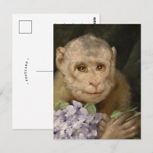Aap met een boeket viooltjes | Gabriel von Max Briefkaart (Voorkant / Achterkant)