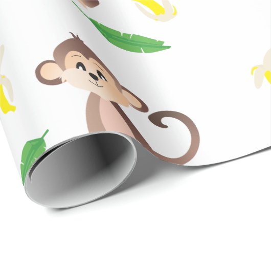 aap met geelglas van banaan, geel groen cadeaupapier (Rol Hoek)