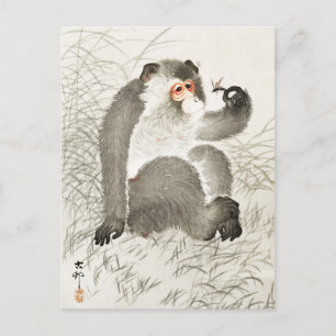 aap met insectenschilderijen van Ohara Koson Briefkaart