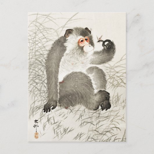 aap met insectenschilderijen van Ohara Koson Briefkaart (Voorkant)