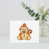 Aap met kopje koffie briefkaart (Staand voorkant)