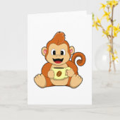Aap met kopje koffie kaart (Gele Bloem)