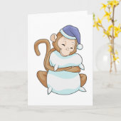 Aap met kussen en slaapkop kaart (Gele Bloem)