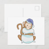 Aap met kussen & slaapkop briefkaart (Voorkant / Achterkant)