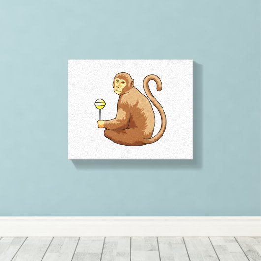 aap met Lollipop Canvas Afdruk (Insitu (Houten vloer))