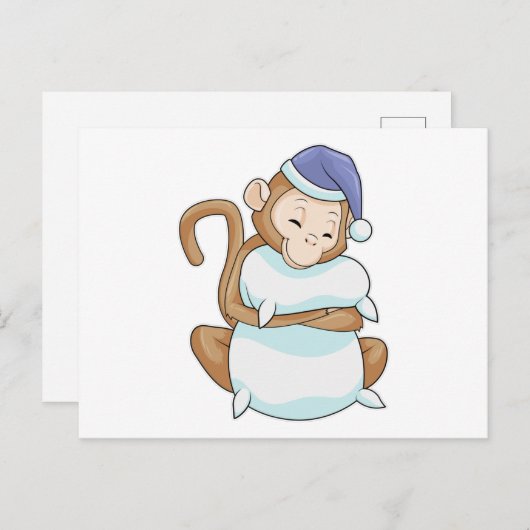 aap met Pillow en Sleepyhead Briefkaart (Voorkant / Achterkant)