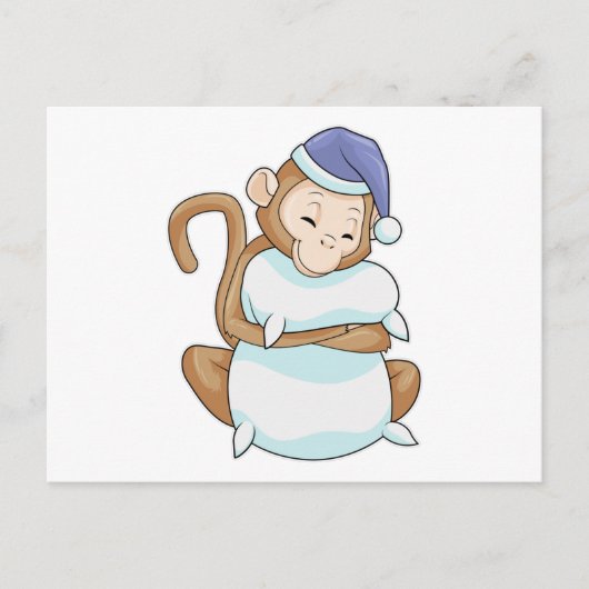 aap met Pillow en Sleepyhead Briefkaart (Voorkant)