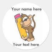 Aap met potlood ronde sticker (Voorkant)