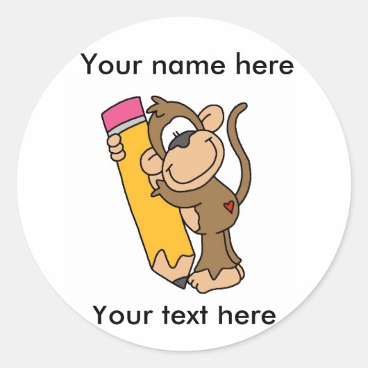 Aap met potlood ronde sticker (Voorkant)