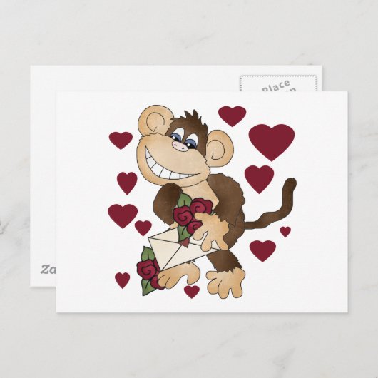 aap met rode rozen T-shirts en cadeautjes Briefkaart (Voorkant / Achterkant)