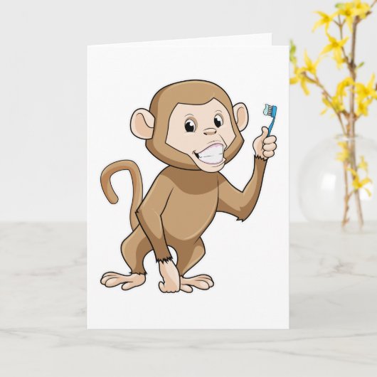 Aap met tandenborstel kaart (Gele Bloem)