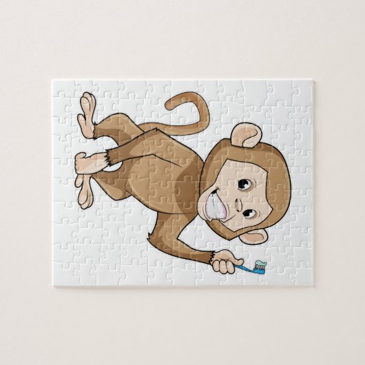 aap met tandenborstel legpuzzel (Horizontaal)
