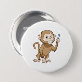 aap met tandenborstel ronde button 7,6 cm (Voorkant /achterkant)