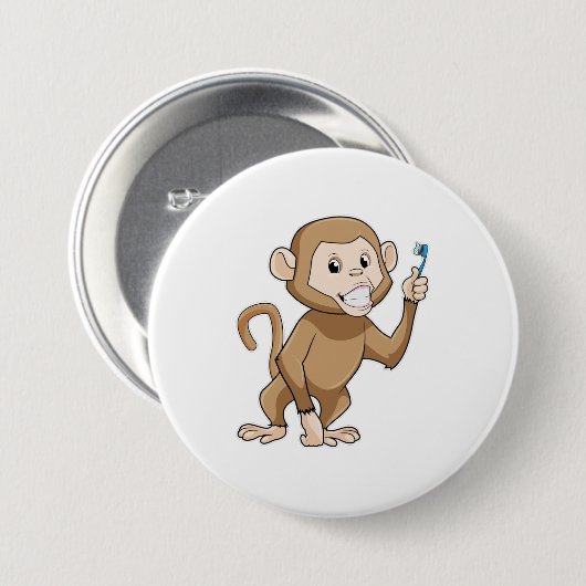 aap met tandenborstel ronde button 7,6 cm (Voorkant /achterkant)