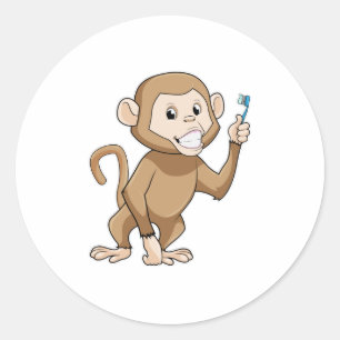 aap met tandenborstel ronde sticker