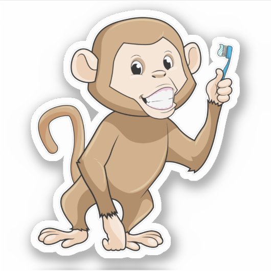 aap met tandenborstel sticker (Voorkant)