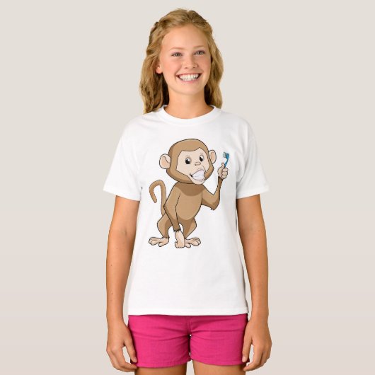 aap met tandenborstel t-shirt (Voorkant volledig)