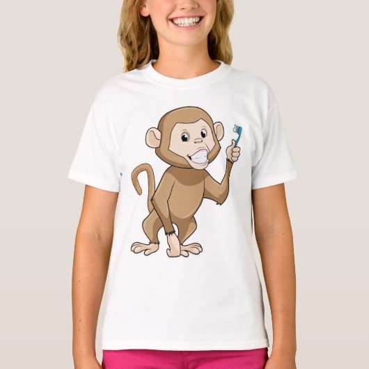 aap met tandenborstel t-shirt (Voorkant)
