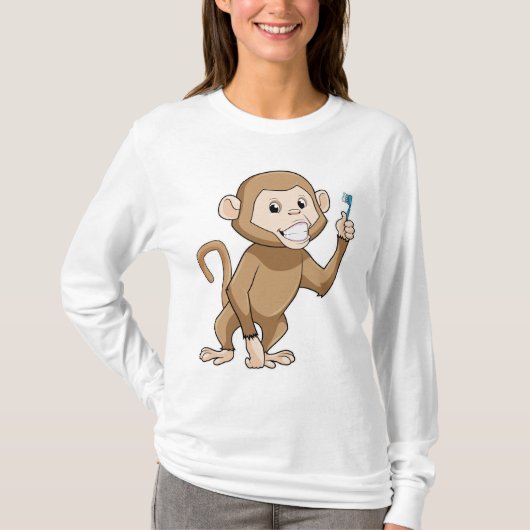 aap met tandenborstel t-shirt (Voorkant)