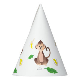 aap met tropisch lef gepeelde bananen feesthoedjes