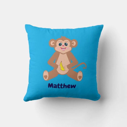 Aap op een Azure Blue Cushion Kussen (Achterkant)