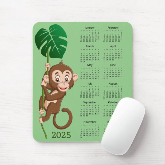 Aap op een wijnstok 2025 Kalender Mousepad Muismat (Met muis)