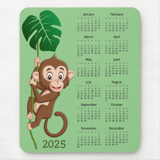 Aap op een wijnstok 2025 Kalender Mousepad Muismat (Voorkant)