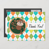 Aap op kleurrijke argyle patroon briefkaart (Voorkant / Achterkant)