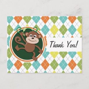 Aap op kleurrijke argyle patroon briefkaart
