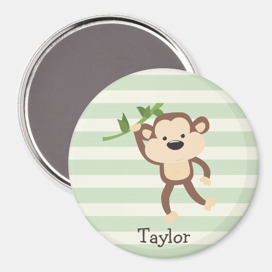 Aap op pastel groene strepen magneet (Voorkant / Achterkant)