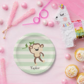 Aap op pastel groene strepen papieren bordje (Feest)