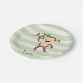 Aap op pastel groene strepen papieren bordje (Gekanteld)