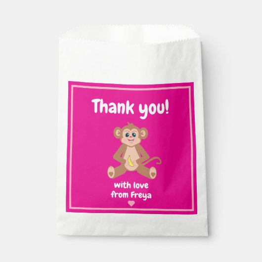 Aap op roze Favour tas Bedankzakje (Voorkant)
