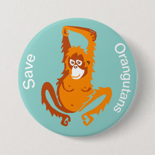 Aap - Red orang-oetans - Bedreigd dier - Natuur - Ronde Button 7,6 Cm