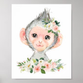 Aap, Safari, Jungle, Roze Bloemen, Meisjeskamer Poster (Voorkant)