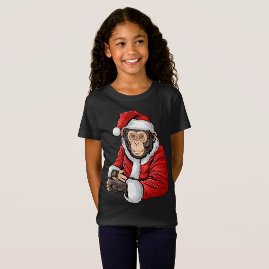 Aap Santa Kostuum Kerstmis Pyjama Cool Zoo Ani T-shirt (Voorkant volledig)