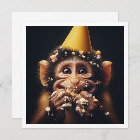 Aap smash taart verjaardag, aap uitnodiging (Voorkant / Achterkant)