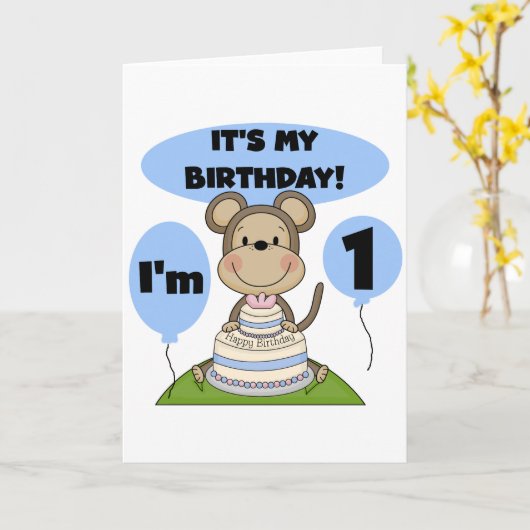 Aap Verjaardag Jongen 1e Kaart (Gele Bloem)