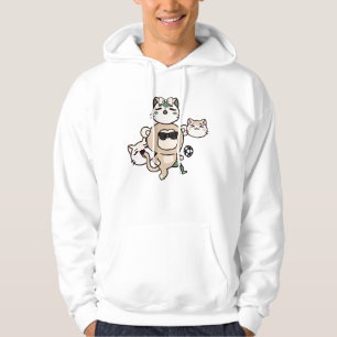 Aap-voetballer met prothese en katten hoodie