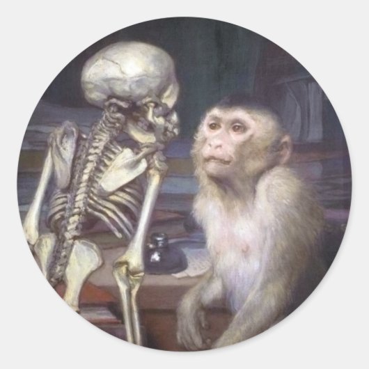 aap voor het skelet ronde sticker (Voorkant)