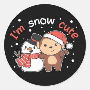 aap waar ik van hou... veel sneeuwman pun klassiek ronde sticker