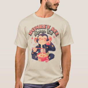 Aap Zie Ramen Eet schattig retro grappig aap T-shirt