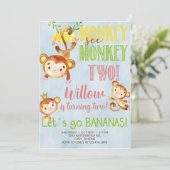 Aap ziet aap twee meisje verjaardagsuitnodiging. kaart (Staand voorkant)