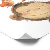 Aapje vogel gelukkig glimlach waterverf kinderkame poster (Hoek)