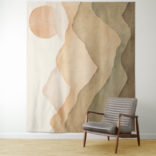 Aardachtig Beige Waterverf Berglandschap Wandkleed (In situ)