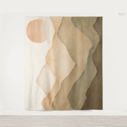 Aardachtig Beige Waterverf Berglandschap Wandkleed (Voorkant)